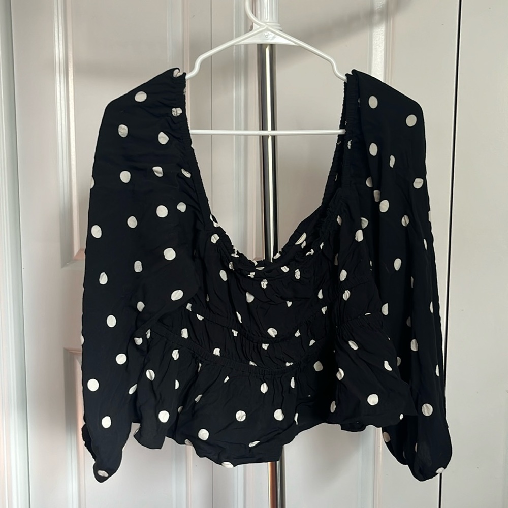 Black and white polkadot jcrew blouse